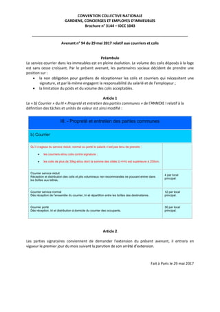 CONVENTION COLLECTIVE NATIONALE
GARDIENS, CONCIERGES ET EMPLOYES D’IMMEUBLES
Brochure n° 3144 – IDCC 1043
________________...