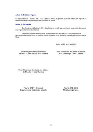 3
Article 5 : Entrée en vigueur
En application de l’article L.2261-1 du Code du travail, le présent avenant entrera en vig...