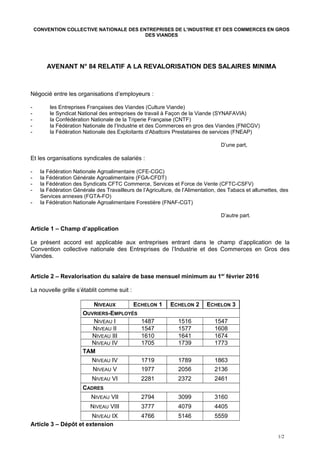 CONVENTION COLLECTIVE NATIONALE DES ENTREPRISES DE L’INDUSTRIE ET DES COMMERCES EN GROS
DES VIANDES
AVENANT N° 84 RELATIF ...