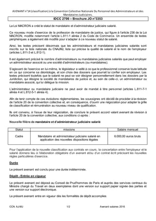 CCN AJ-MJ 1/2 Avenant salaires 2016
AVENANT n°14 (classification) à la Convention Collective Nationale Du Personnel des Ad...