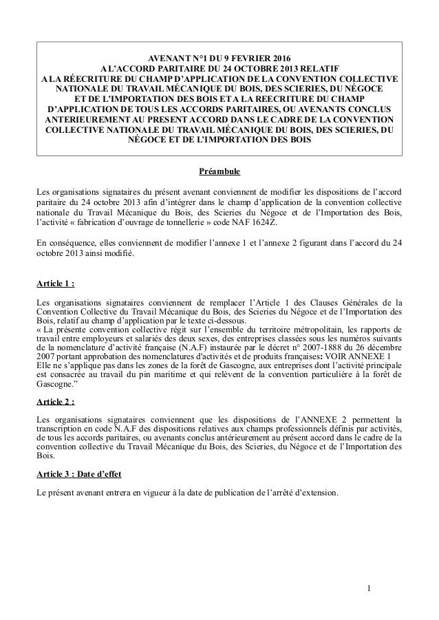 Idcc 158 Avenant N1 Du 9 Février 2016
