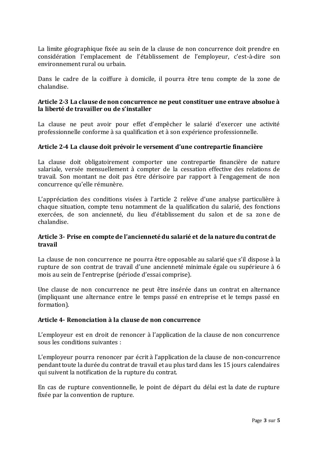 IDCC 2596 Avenant n 39 sur la clause de non concurrence 15 juin 2016