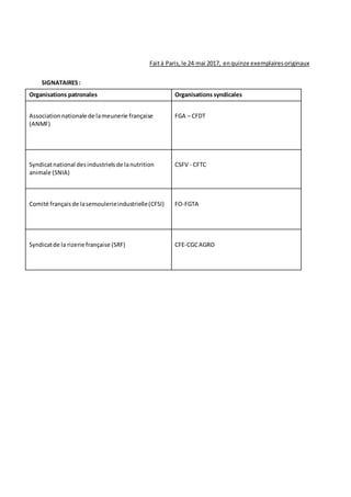 Faità Paris,le 24 mai 2017, enquinze exemplairesoriginaux
SIGNATAIRES:
Organisations patronales Organisations syndicales
A...