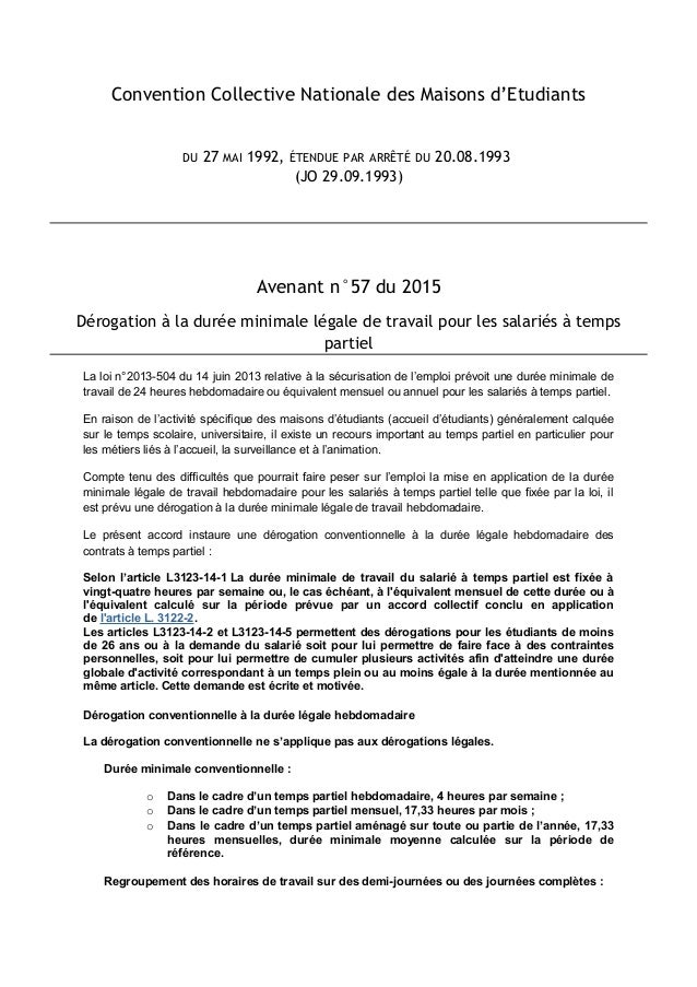 Idcc 1671 Avenant N 57 Du Le Temps Partiel