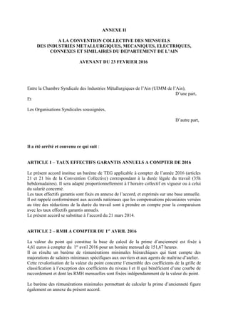 ANNEXE II
A LA CONVENTION COLLECTIVE DES MENSUELS
DES INDUSTRIES METALLURGIQUES, MECANIQUES, ELECTRIQUES,
CONNEXES ET SIMI...