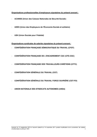 Avenant du 15 septembre 2015 à l’accord collectif du 14 novembre 2011 portant modification de la convention de création
d’...