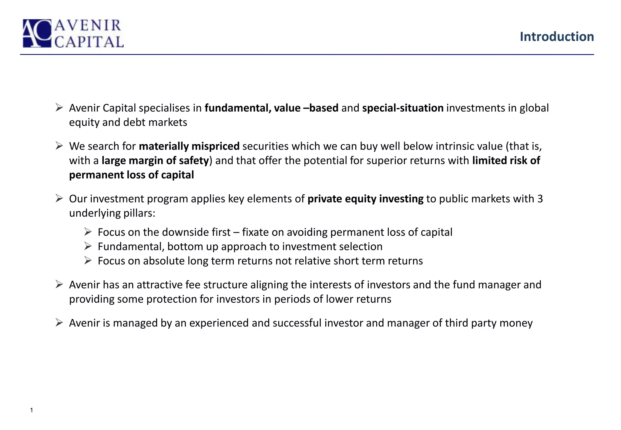 Avenir Capital Value Fund | PPTX