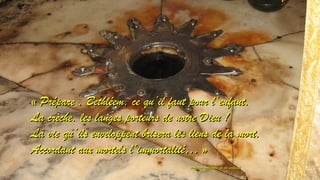 f « Prépare , Bethléem, ce qu’il faauutt ppoouurr ll’’eennffaanntt,, 
LLaa ccrrèècchhee,, lleess llaannggeess ppoorrtteeuurrss ddee nnoottrree DDiieeuu !! 
LLaa vviiee qquu’’iillss eennvveellooppppeenntt bbrriisseerraa lleess lliieennss ddee llaa mmoorrtt,, 
AAccccoorrddaanntt aauuxx mmoorrtteellss ll’’iimmmmoorrttaalliittéé…… » 
ttrrooppaaiirree oorrtthhooddooxxee ddee llaa nnaattiivviittéé 
 