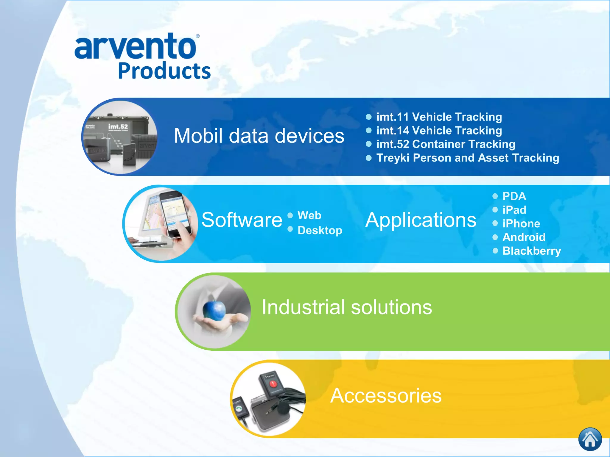 imt.11 Vehicle Tracking
imt.14 Vehicle Tracking
imt.52 Container Tracking
Treyki Person and Asset Tracking
Web
Desktop
PDA
iPad
iPhone
Android
Blackberry
Products
Mobil data devices
Software Applications
Industrial solutions
Accessories
 