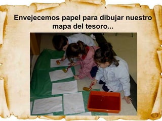 Envejecemos papel para dibujar nuestro
         mapa del tesoro...
 