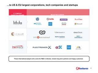 …to US & EU largest corporations, tech companies and startups
4
IT COMPANY
BASED IN UKRAINE SELECTED CLIENTS
Those interna...