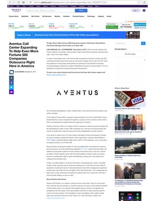 YAHOO FINANCE- AVENTUS CALL CENTER EXPANDING TO HELP EVEN MORE FORTUNE ...