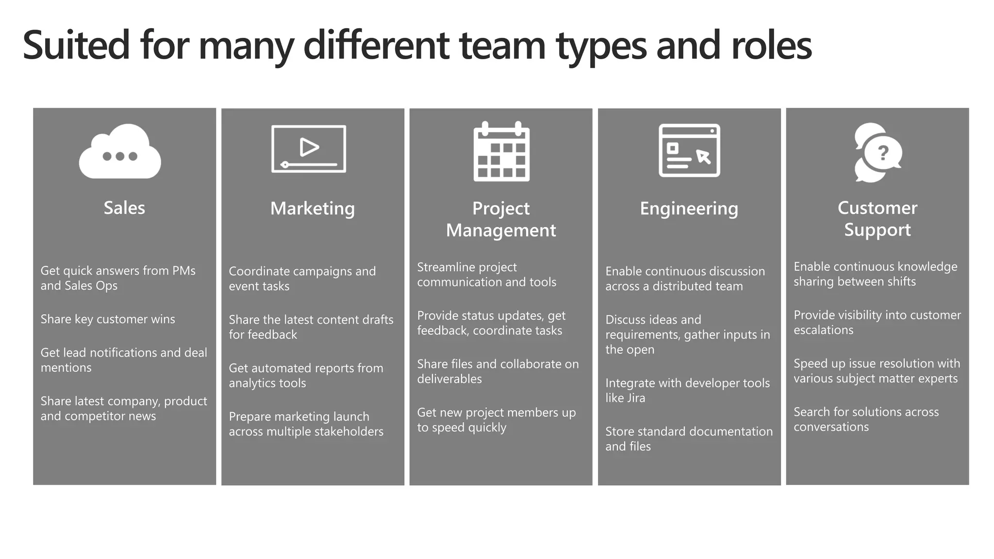 Suited for many different team types and roles
 