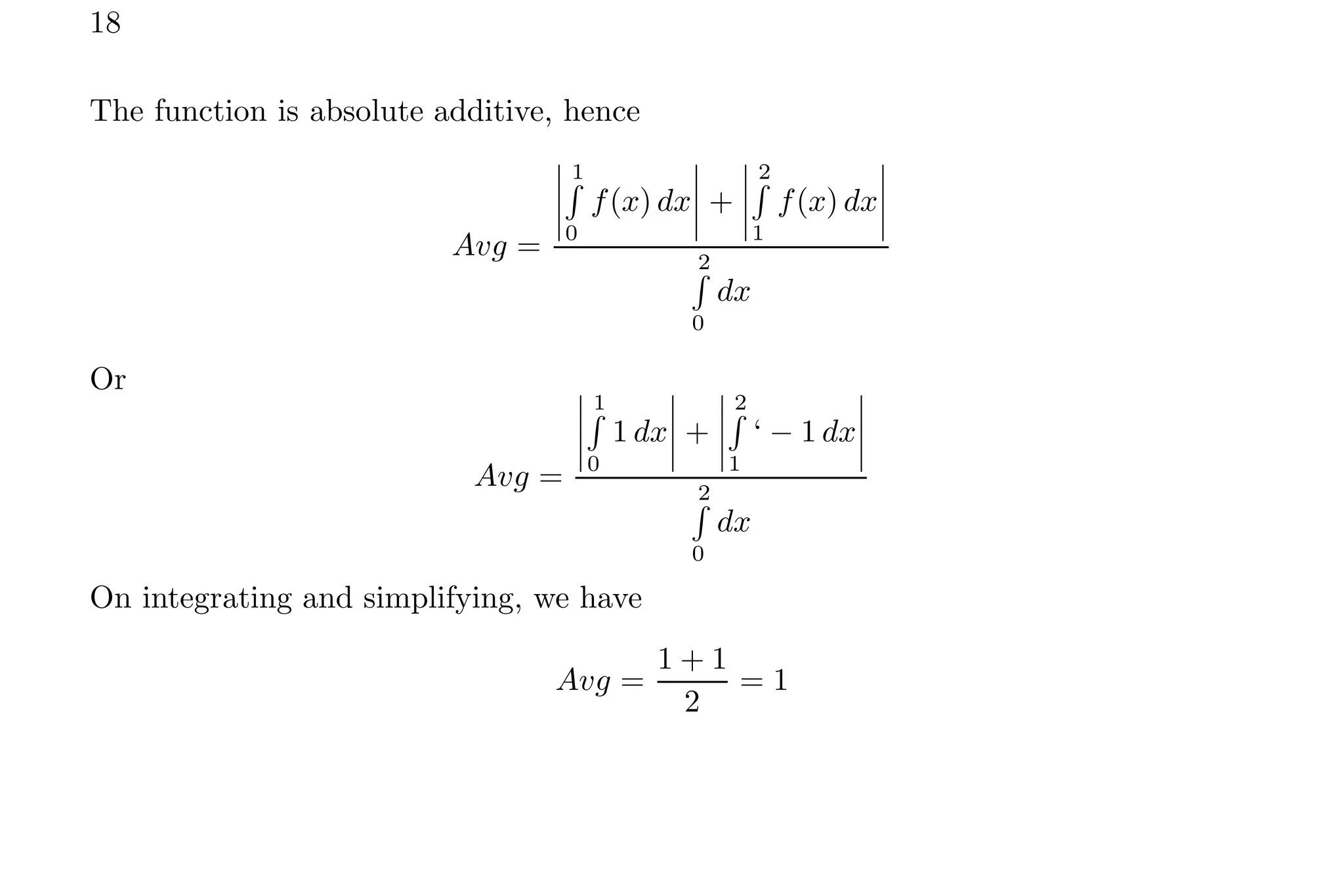 18
The function is absolute additive, hence
Avg =
 