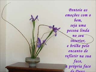 Penteie as emoções com o bem, seja uma pessoa linda no seu interior, e brilhe pelo encanto de refletir na sua face, a própria face de Deus. 