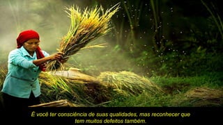 É você ter consciência de suas qualidades, mas reconhecer que tem muitos defeitos também. 