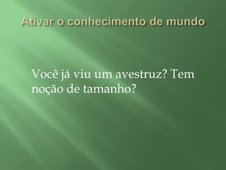 Você já viu um avestruz? Tem
noção de tamanho?
 