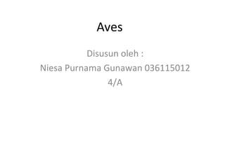 Aves
Disusun oleh :
Niesa Purnama Gunawan 036115012
4/A
 