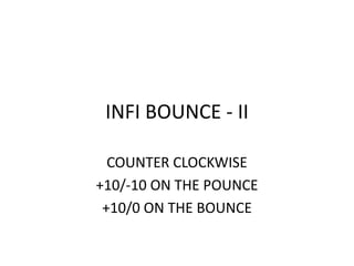INFI BOUNCE - II
COUNTER CLOCKWISE
+10/-10 ON THE POUNCE
+10/0 ON THE BOUNCE
 