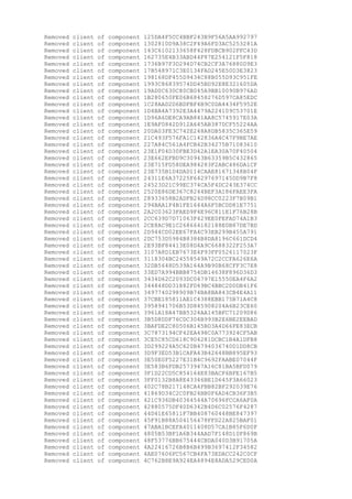 Removed client of component 125DA4F5CC4BBF243B9F56A5AA992797
Removed client of component 1302810D9A38C2F49A6FD3AC5253281A
Removed client of component 143C6102133658F428FDBCB902FFC43D
Removed client of component 162735E4B33ABD44F87E254121F5F818
Removed client of component 1736B97F3D294D74CB2CF3A76880D9E3
Removed client of component 17B548971C3E0134FAD245E50D3E3823
Removed client of component 198168DF455D9434C88B055D93C951FE
Removed client of component 1993C86839574DD45BD92E8E321605DA
Removed client of component 19AD0C630C80CB045A9BB10090B976AD
Removed client of component 1B280650FE06B68458276D597CA85EDC
Removed client of component 1C28AAD2D6BDFBF4B9C0DA4434F5952E
Removed client of component 1D4BA4A7392E3A4479A224109C53701E
Removed client of component 1D96A6DE8CA9AB841AA8C5745917E03A
Removed client of component 1E9AF0842D912A645AB387DCF55224AA
Removed client of component 20DA03FE3C742E248A8DB5835C365E59
Removed client of component 21C493F576FA1C142836A4C47F9BE7AE
Removed client of component 227A84C561A4FCB42B34275B71083610
Removed client of component 23E1F04D30FBE3D42A1EA30A70F40504
Removed client of component 23E662EFBD9C30943B63359B5C432865
Removed client of component 23E715FD58DEA984283F2ABC486DA1CF
Removed client of component 23E735B1D4DAD114CAAE81671348B04F
Removed client of component 24311E6A37225F64297697145DD9B7F8
Removed client of component 24523D21C99EC374CA5F4DC243E374CC
Removed client of component 2520E86DE367C8244BEF3A186FAEE3FA
Removed client of component 28933658B2ADFB24D98CC0223F7B09B1
Removed client of component 294BAA1F4B1FE1644A6F5BCDD81E7751
Removed client of component 2A2C03623FAED9F4E96C811E1F76B28B
Removed client of component 2CC639D7D71063F429EE0FEFAD74A1B3
Removed client of component 2CE8AC9E1C268664182188E0B87DE7BD
Removed client of component 2D944CD02EE67FA4C93EB299B455A791
Removed client of component 2DC753D5984B8384B8DA8196C661DCD4
Removed client of component 2E93BF84413E08D4A9C6688322F253A7
Removed client of component 3107A8D1EB7673E4F93FF0526117023F
Removed client of component 3118304BC24558549A72C2CCFA626E6A
Removed client of component 32DB5648D539A164A9B90B68CFF3C7E8
Removed client of component 33ED7A994BBB8754DB14638F896D36D3
Removed client of component 3434D62C2093DC04797E15550EA4F6A2
Removed client of component 344848DD31882FD49BC4BBC2D0DB41F6
Removed client of component 3497740298909B74BA8BA843CB4E4A11
Removed client of component 37CBE185811AE1C4388EBB175B71A4C8
Removed client of component 3958941706B53D845908204A6B23CE60
Removed client of component 3961A18A47BB5324AA145BFC71209D86
Removed client of component 3B5D8DDF76CDC304B993B2E6BE2EEBAD
Removed client of component 3BAFDE2C80506B145BD3A4D66FE83ECB
Removed client of component 3C7873194CF42EA498C0A773924CF5AB
Removed client of component 3CE5C85CD618C904281DCBC1B4A1DFB8
Removed client of component 3D299224A5C620B4794036740D1DD8CB
Removed client of component 3D9F3ED53B1CAFA43B42648BB895EF93
Removed client of component 3E50E0F5227E31B4C9692FAABE07044F
Removed client of component 3E583B6FDB2573947A16C81BA5BFD079
Removed client of component 3F1D22CD5C854164E83BACF6BFE167B5
Removed client of component 3FF0132B8A8E43346BE1D645F3A66023
Removed client of component 402C78B217148CA4FBB82BF292039E76
Removed client of component 41869D34C2C0FB24BB0F6AD4CB36F3B5
Removed client of component 421C936DB40364544A70696FCCA6AF0A
Removed client of component 42880575DF40D6342B4D6C02576F4287
Removed client of component 44D41E65811F7BB408760448BE847397
Removed client of component 45F91B88A504156478FFD22A825BAF01
Removed client of component 47ABA1BCEFA4011408D57CA1B85F6D0F
Removed client of component 4805B53BF1A6B344AAD7F148D10F869B
Removed client of component 48F53776BB675444CBDA040D3B91705A
Removed client of component 4A22416726B8B6B499B3697412F34582
Removed client of component 4AE07606FC567CB4FA73EDACC242C0CF
Removed client of component 4C762B8E9A924EA4894E8ADA529CED0A
 