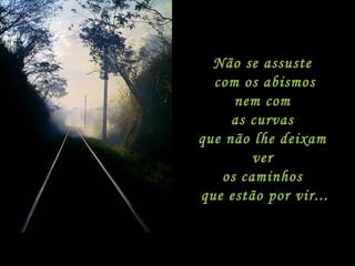 Não se assuste  com os abismos nem com  as curvas  que não lhe deixam  ver  os caminhos  que estão por vir... 