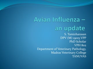 S. Tamizharasan
DPV (M) 19015 VPP
PhD Scholar
VPH 802
Department of Veterinary Pathology,
Madras Veterinary College
TANUVAS
 