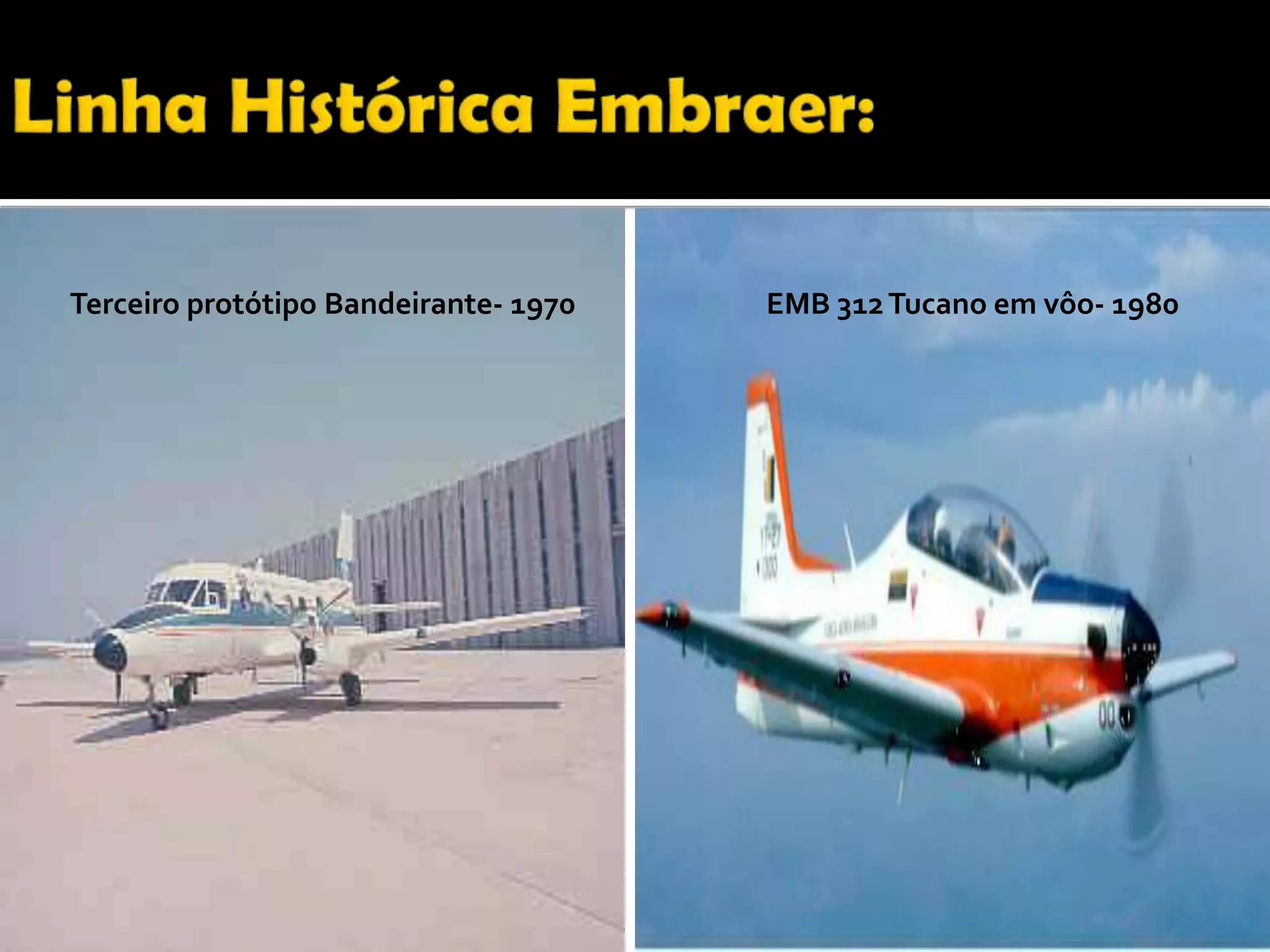 Terceiro protótipo Bandeirante- 1970 EMB 312Tucano em vôo- 1980
 