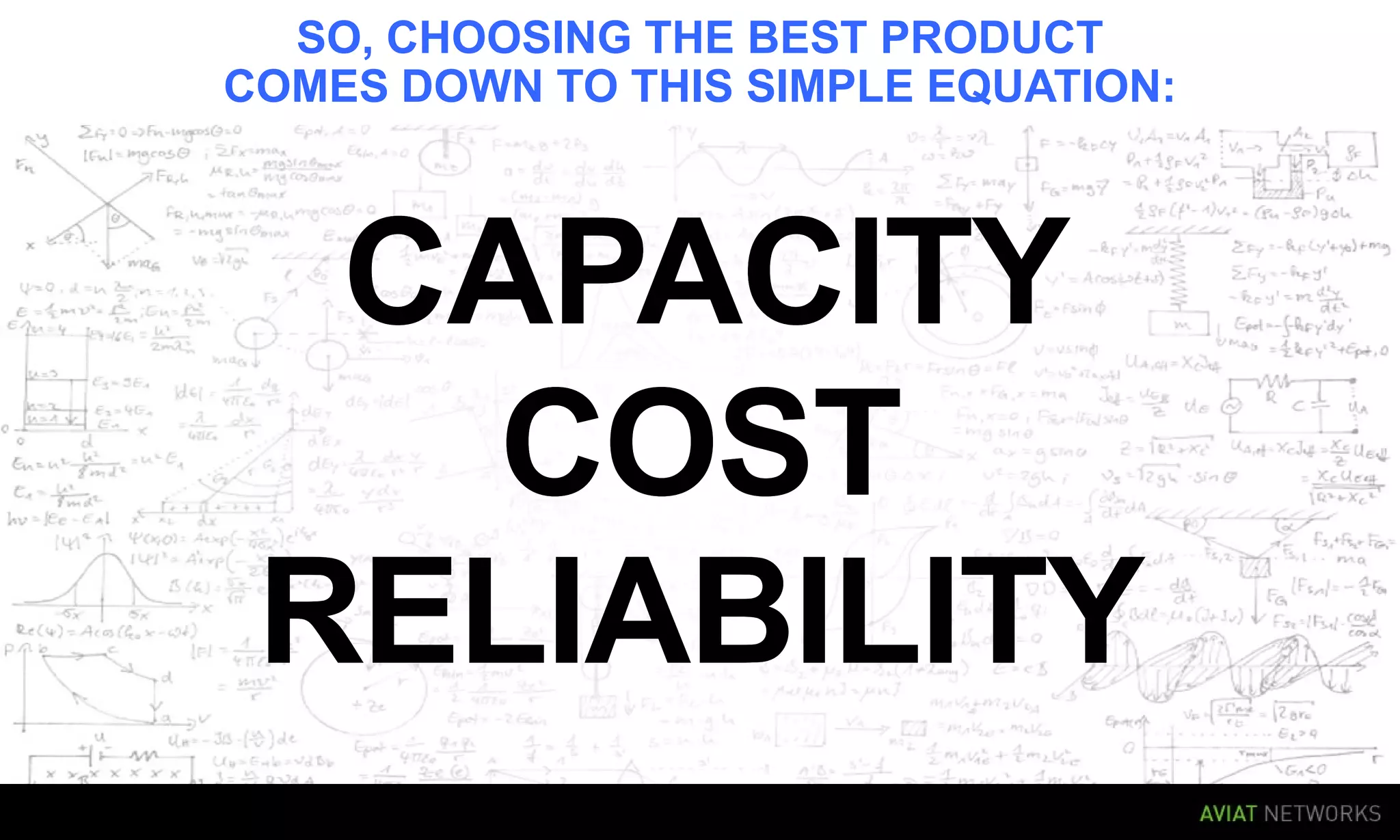 SO, CHOOSING THE BEST PRODUCT
COMES DOWN TO THIS SIMPLE EQUATION:
CAPACITYCAPACITY
RELIABILITYRELIABILITY
COSTCOST
 