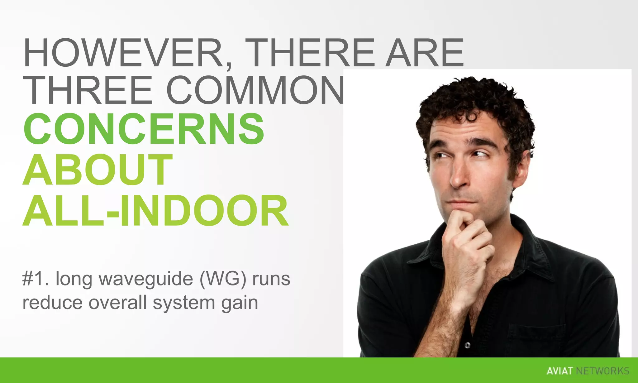 HOWEVER, THERE ARE
THREE COMMON
CONCERNS
ABOUT
ALL-INDOOR
#1. long waveguide (WG) runs
reduce overall system gain
 