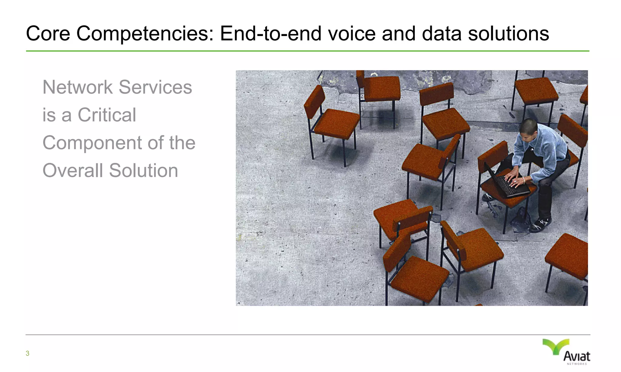 Core Competencies: End-to-end voice and data solutionsNetwork Services is a Critical Component of the Overall Solution3