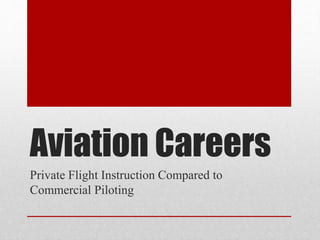 Aviation Careers
Private Flight Instruction Compared to
Commercial Piloting
 