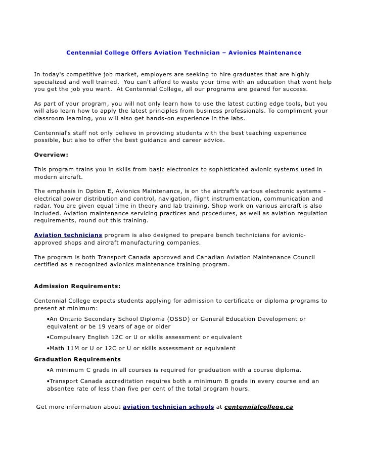 Centennial College Offers Aviation Technician Avionics Maintenance