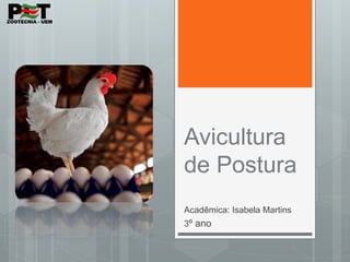 Avicultura
de Postura
Acadêmica: Isabela Martins
3º ano
 
