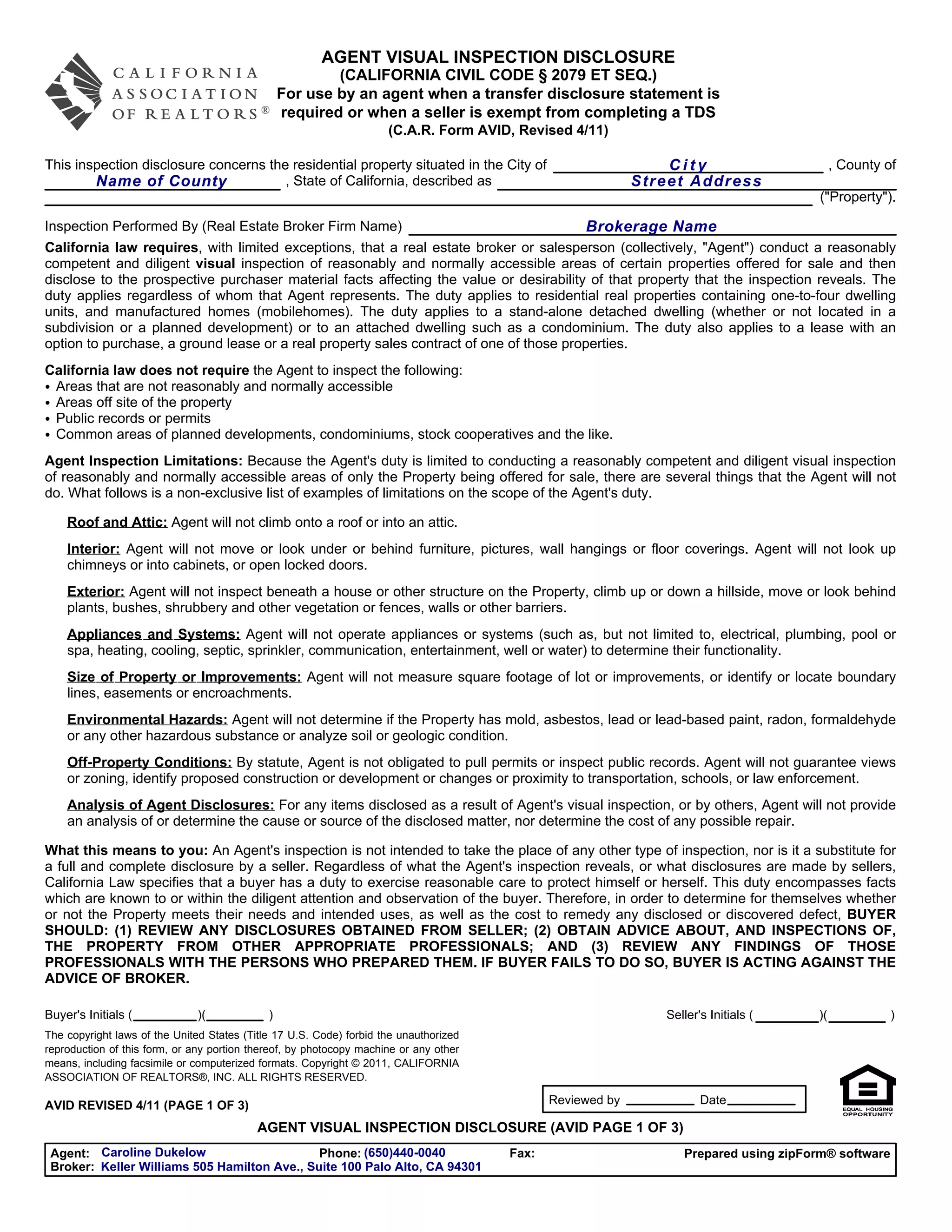 Avid agent visual inspection disclosure 411 PDF