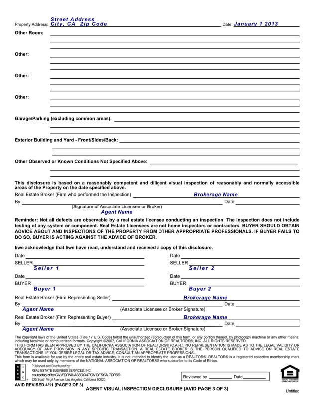 Avid agent visual inspection disclosure 411