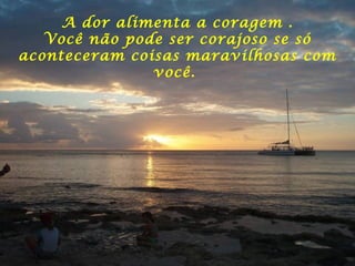 A dor alimenta a coragem .
Você não pode ser corajoso se só
aconteceram coisas maravilhosas com
você.
 