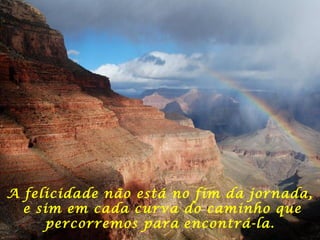 A felicidade não está no fim da jornada,
e sim em cada curva do caminho que
percorremos para encontrá-la.
 