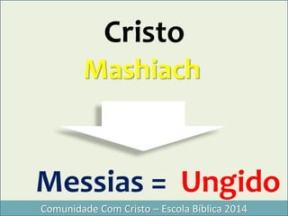 Cristo
Mashiach
Messias = Ungido
Comunidade Com Cristo – Escola Bíblica 2014
 