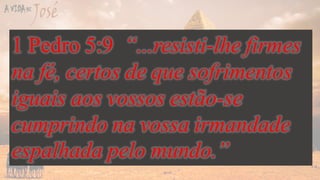 Gn 40
- Série Encontros: Edição Carandiru
- Servo de padeiro
2 Timóteo 1:8 “Não te envergonhes,
portanto, do testemunho de nosso
Senhor, nem do seu encarcerado, que
sou eu; pelo contrário, participa comigo
dos sofrimentos, a favor do evangelho,
segundo o poder de Deus...”
 