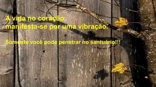 A vida no coração
manifesta-se por uma vibração.
Somente você pode penetrar no santuário!!!
 