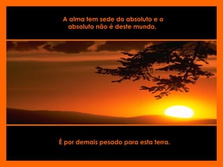 É por demais pesado para esta terra.
A alma tem sede do absoluto e o
absoluto não é deste mundo.
 