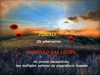 FISCAIS, Os adversários. CURRÍCULO DAS LIÇÕES, As provas necessárias, nos múltiplos setores da experiência humana. 