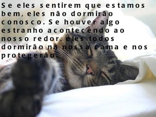 Se eles sentirem que estamos bem, eles não dormirão conosco. Se houver algo estranho acontecendo ao nosso redor, eles todos dormirão na nossa cama e nos protegerão.   