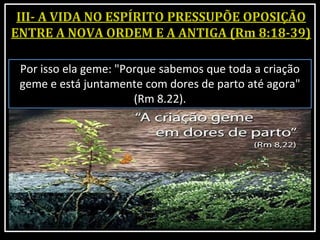 Por isso ela geme: "Porque sabemos que toda a criação
geme e está juntamente com dores de parto até agora"
(Rm 8.22).
 