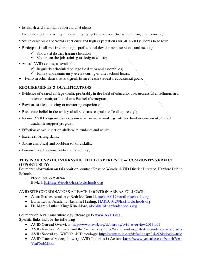 Avid tutors job description final for posting 2015 2016