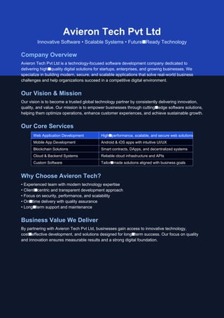 Avieron Tech Pvt Ltd – Innovative Software & Technology Solutions for ...
