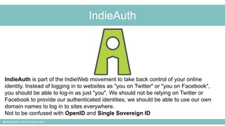 IndieAuth
@cubicgarden | https://indieauth.com/
IndieAuth is part of the IndieWeb movement to take back control of your on...