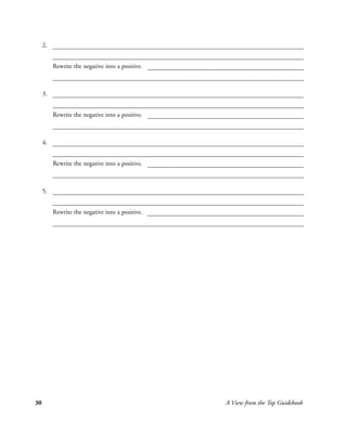 2.


          Rewrite the negative into a positive.



     3.


          Rewrite the negative into a positive.



     4.


          Rewrite the negative into a positive.



     5.


          Rewrite the negative into a positive.




30                                                A View from the Top Guidebook
 