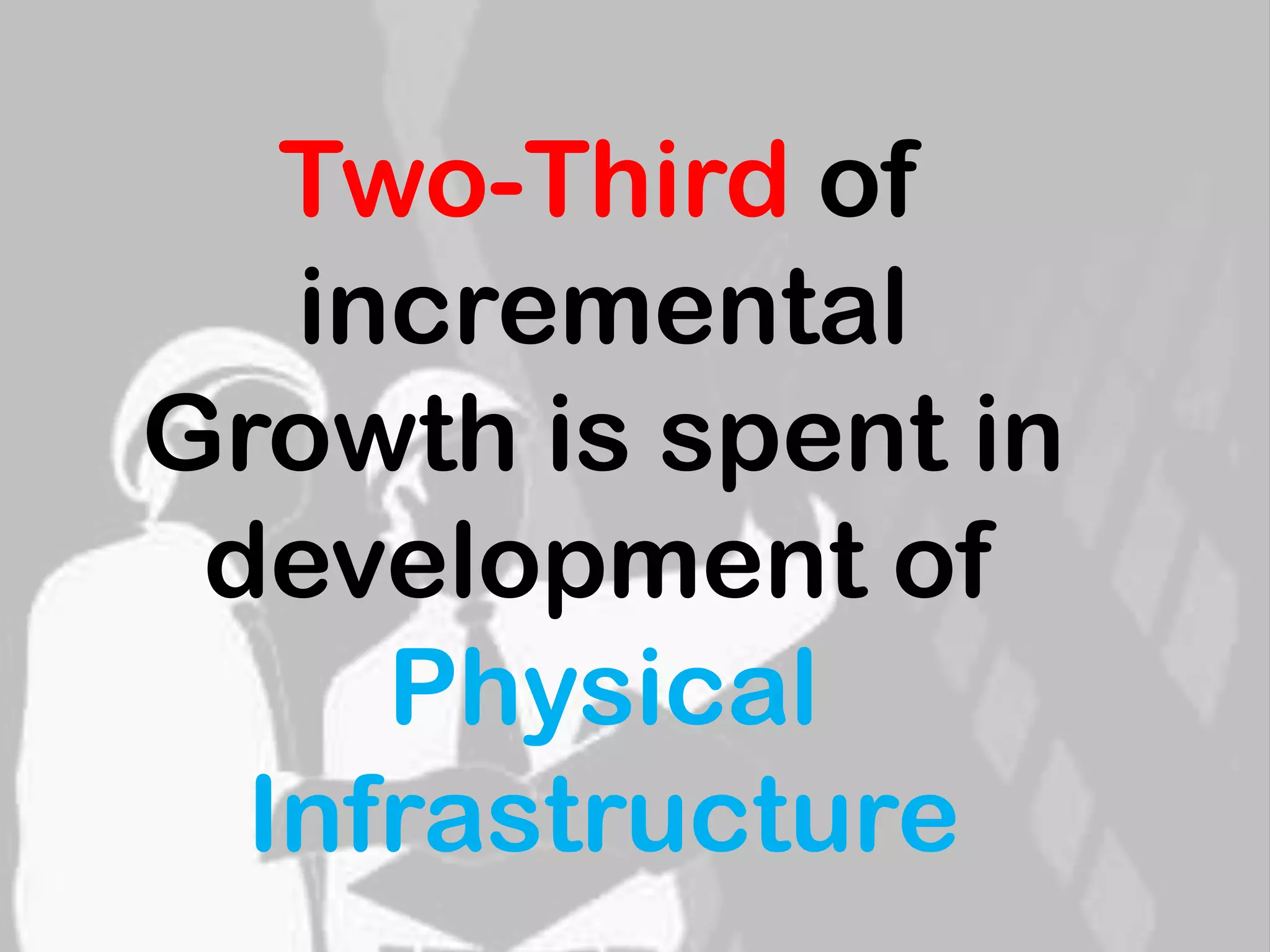 Two-Third of
   incremental
Growth is spent in
 development of
     Physical
  Infrastructure
 