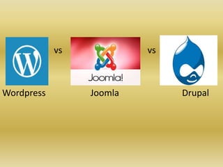 vs vs
Wordpress Joomla Drupal
 